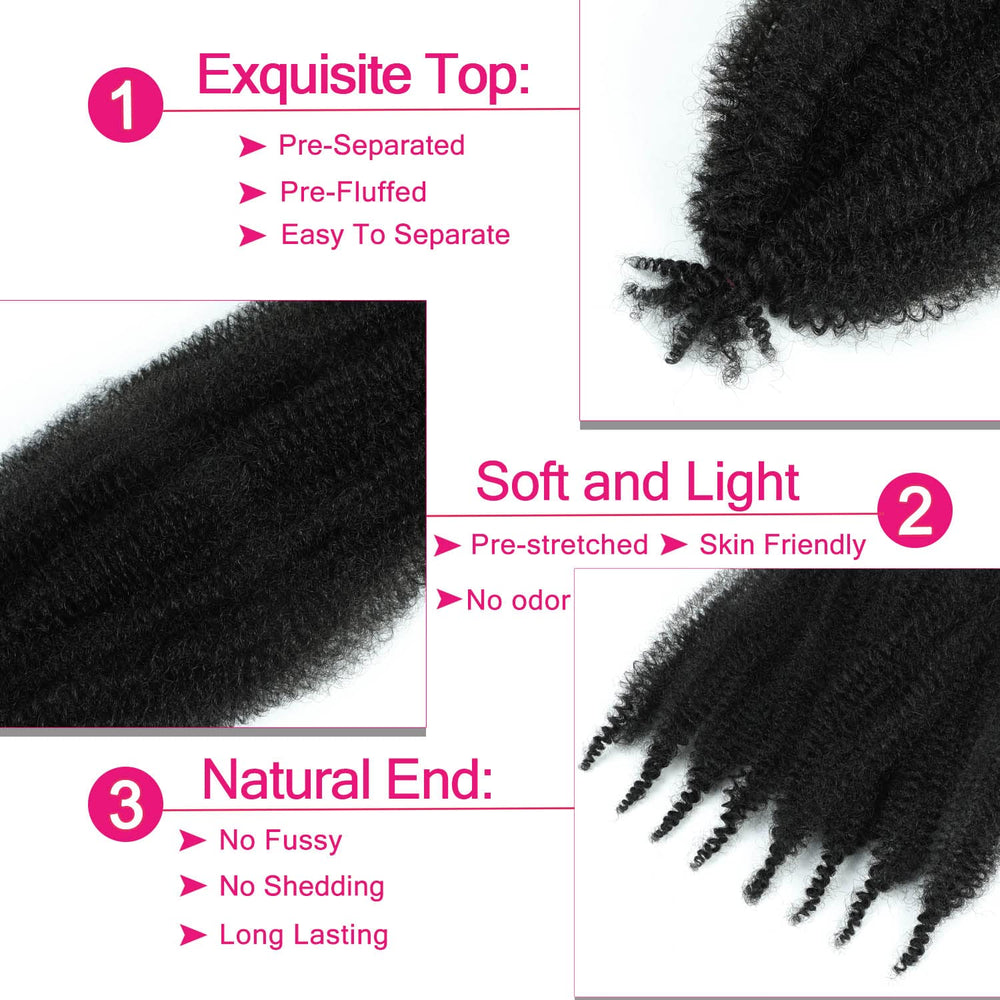HBegant Afro Twist texture close-up highlights soft, lightweight fibers for comfortable wear.