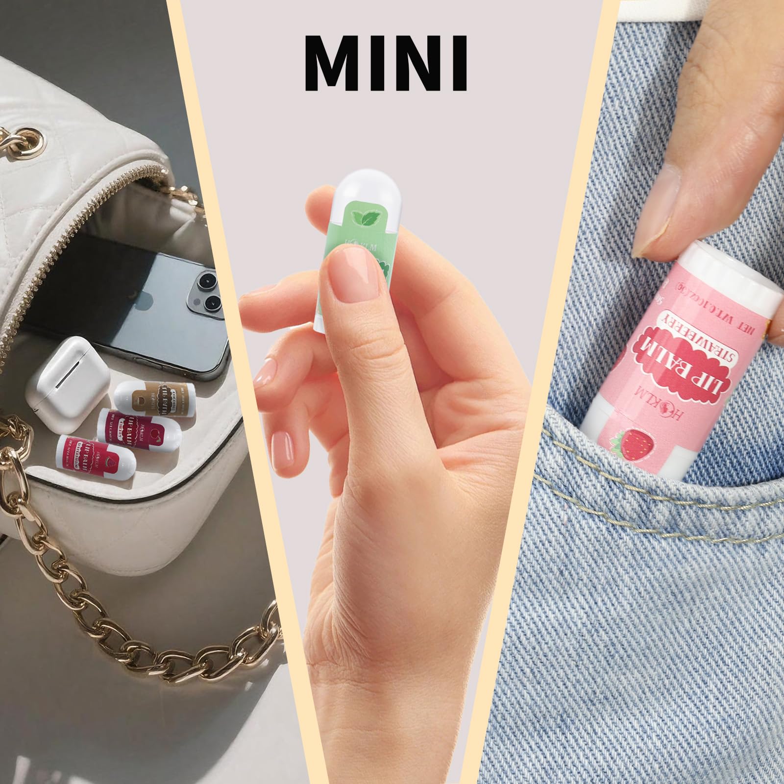 HCKLM mini lip balm with strawberry flavor adds color and quick lip care