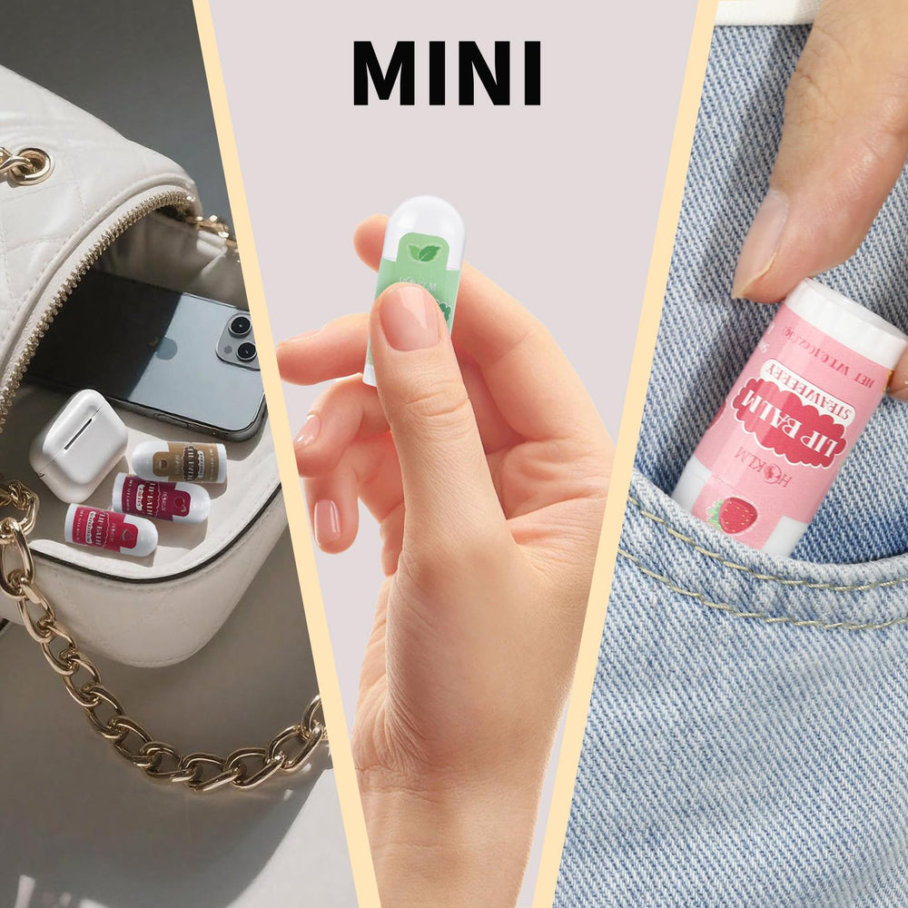 HCKLM mini lip balm with strawberry flavor adds color and quick lip care