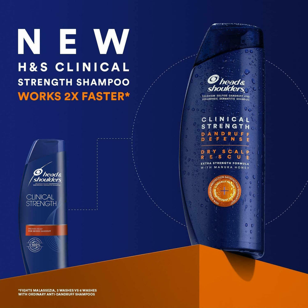 Head & Shoulders Clinical Strength label close-up highlighting 1% selenium sulfide.