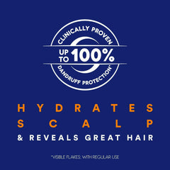 Head & Shoulders Clinical Strength bottle shows flakes reduction with regular use.
