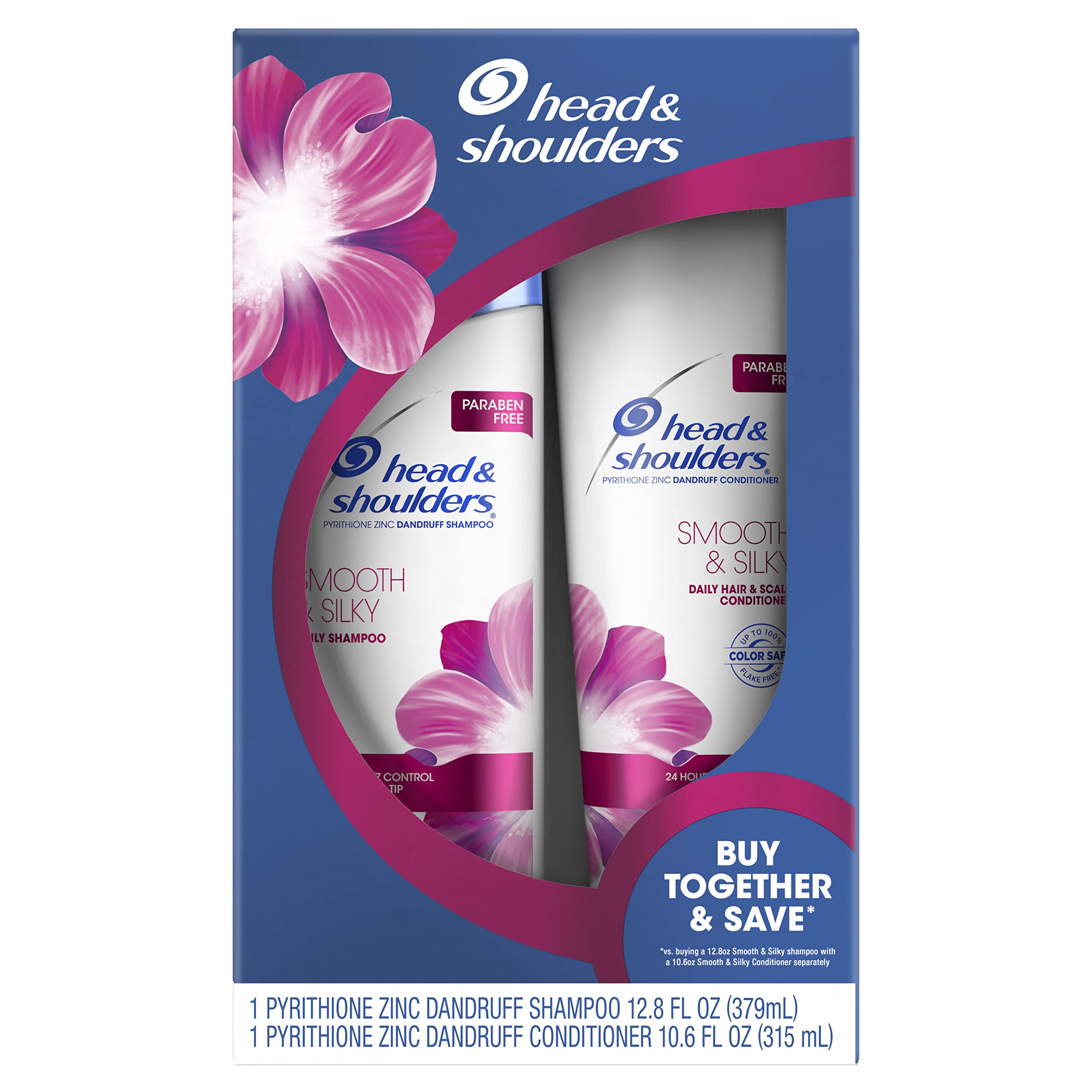 Head & Shoulders Smooth & Silky shampoo bottle with rich lather for moisture and shine.