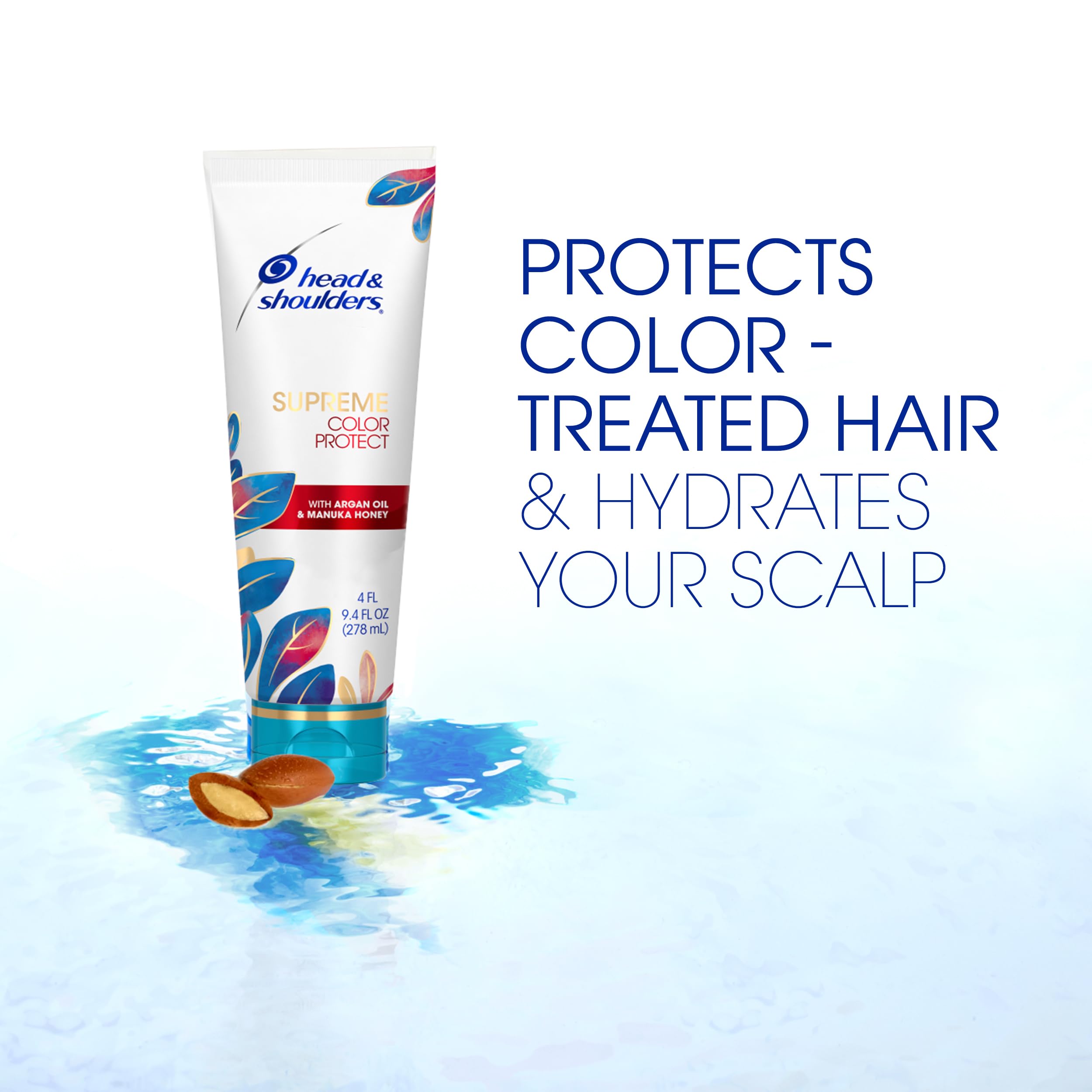 Label detail of Head & Shoulders Supreme Color Protect conditioner with manuka honey and argan oil