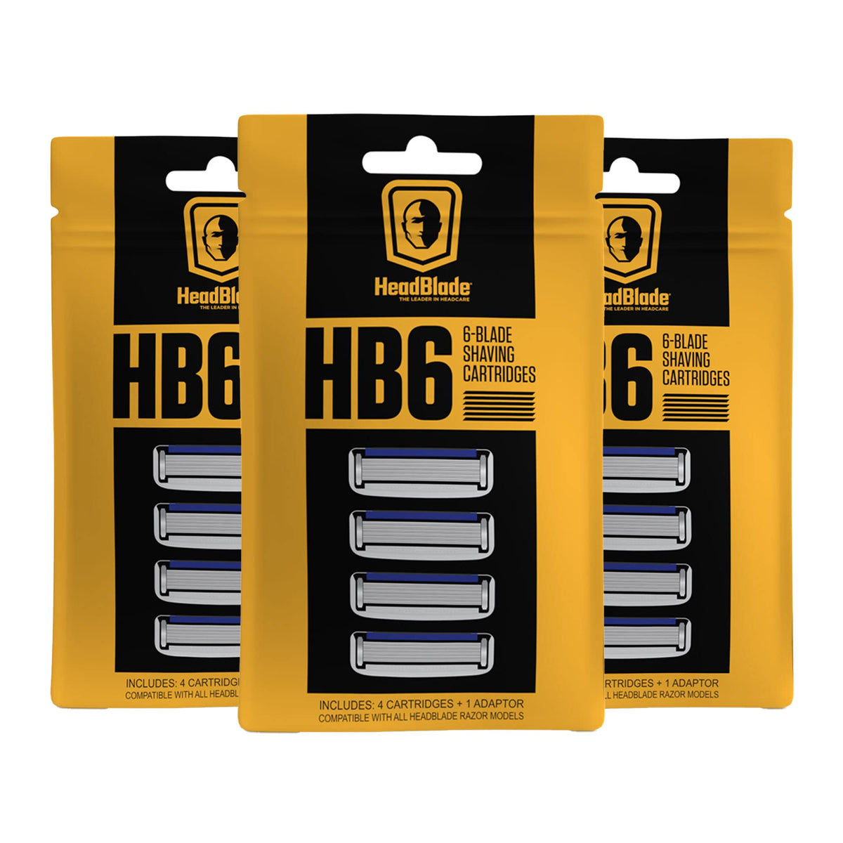 HeadBlade HB6 refill front view shows six blades for head shaving.