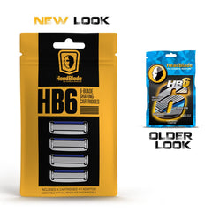 HeadBlade HB6 refill side view highlights compact cartridge for precise scalp shave.