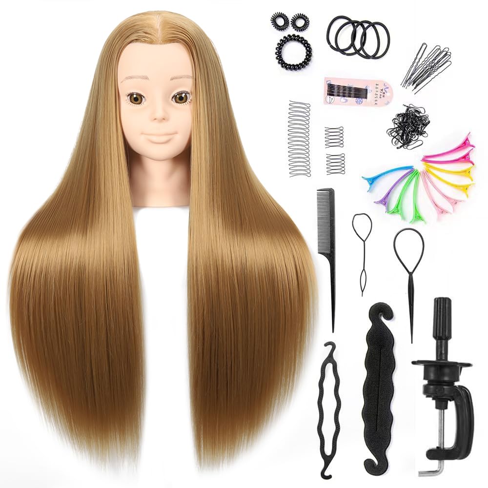 Headdoll mannequin head with long hair for professional styling practice