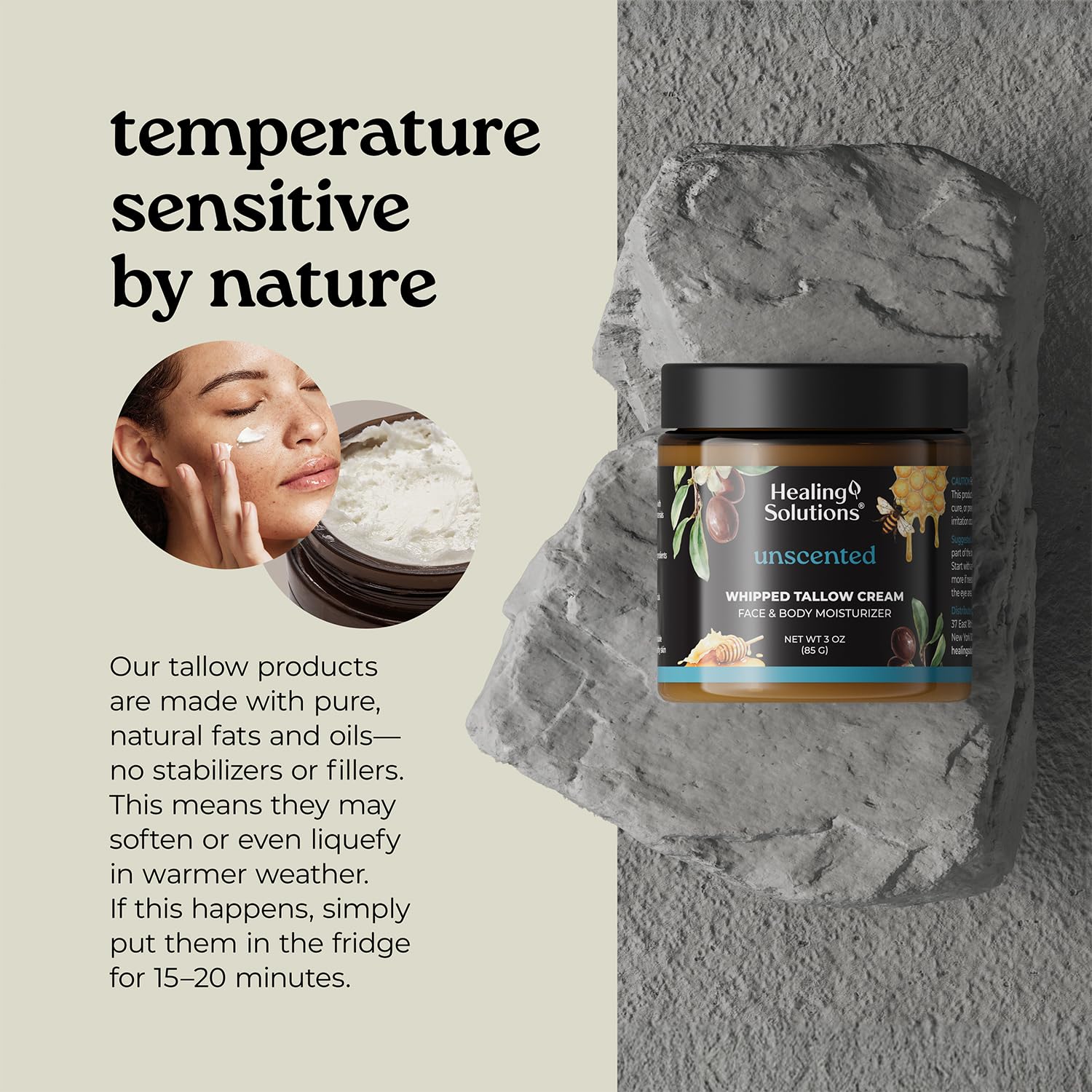 Healing Solutions whipped tallow balm on the face offers daily hydration