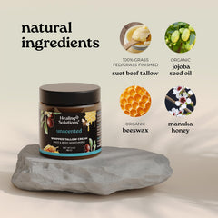 Healing Solutions whipped tallow balm on hands demonstrates soothing moisture