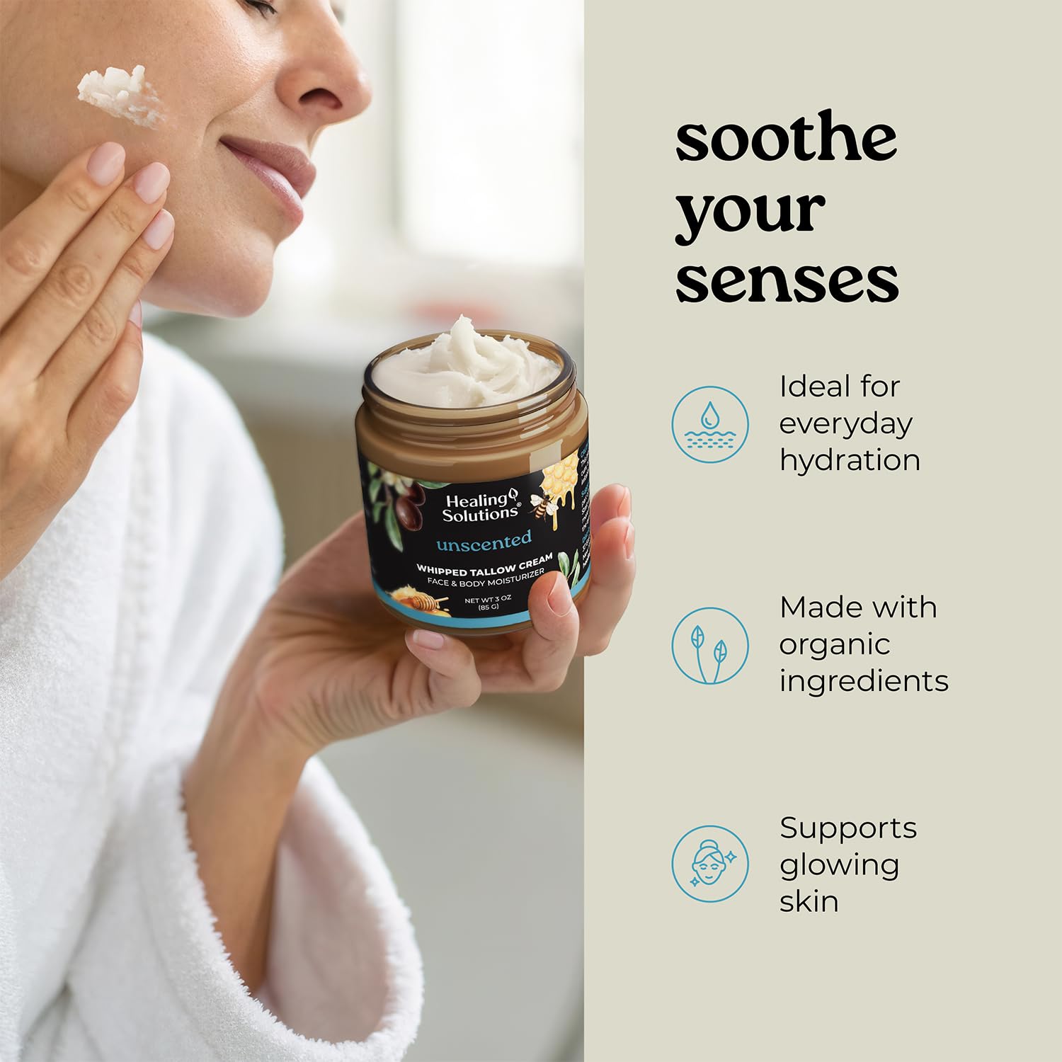 Healing Solutions whipped tallow balm texture swatch highlights light absorption