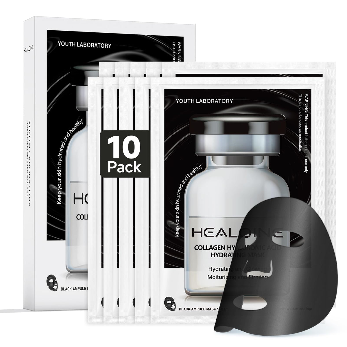 HEALOINE Deep Collagen Mask close-up showing 500ppm collagen for skin nourishment