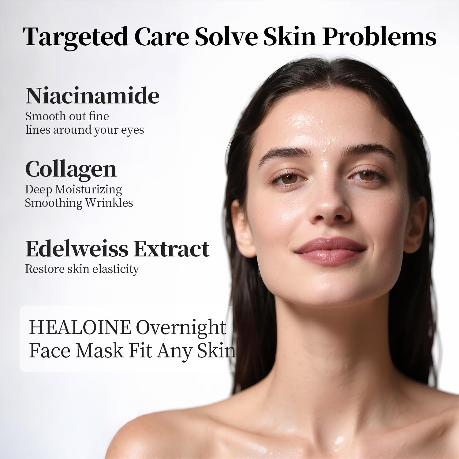 HEALOINE stem cell mask on face close-up reveals smooth, hydrated skin