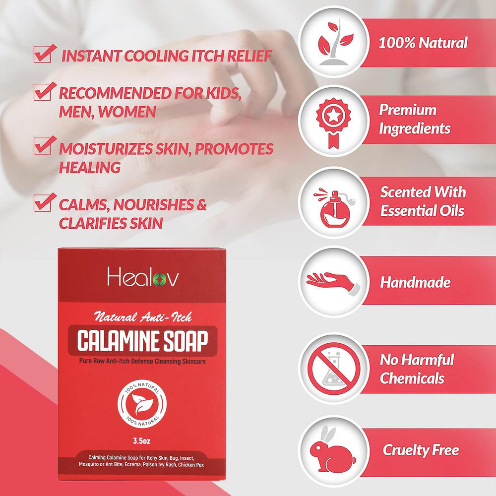 Healov Calamine Soap Bar lathering on skin delivering cooling relief.
