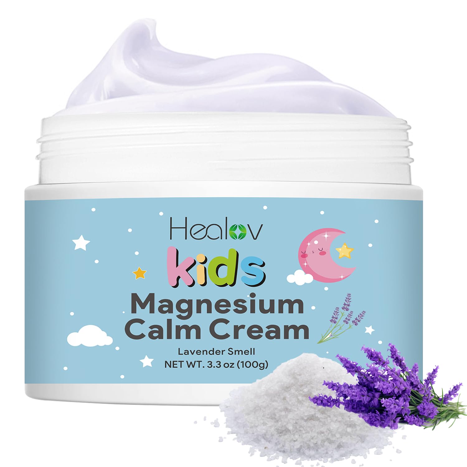 Healov Magnesium Lotion for Kids bottle closeup highlighting calming bedtime routine.