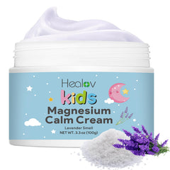 Healov Magnesium Lotion for Kids bottle closeup highlighting calming bedtime routine.