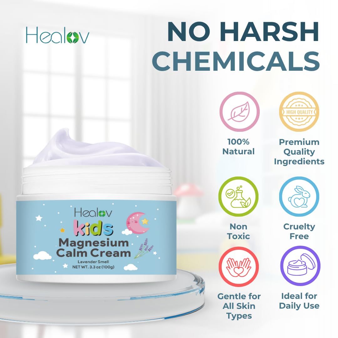Healov Magnesium Lotion for Kids hand massage demonstrating gentle care.