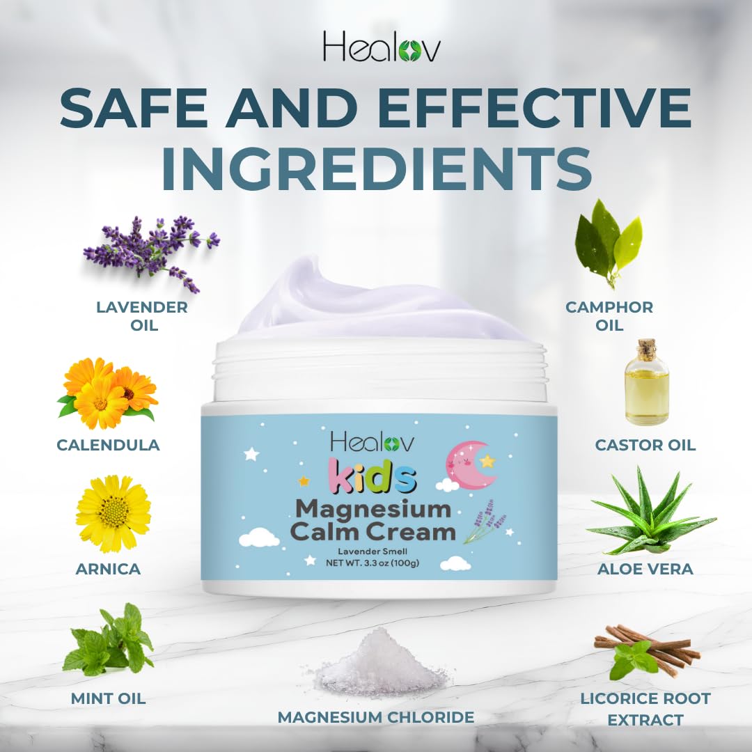 Healov Magnesium Lotion for Kids non-greasy finish close-up.