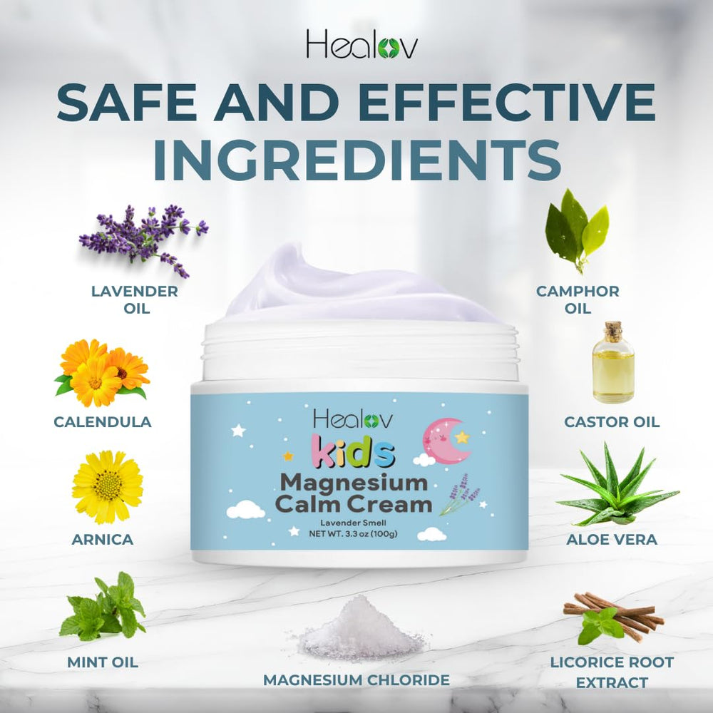 Healov Magnesium Lotion for Kids non-greasy finish close-up.