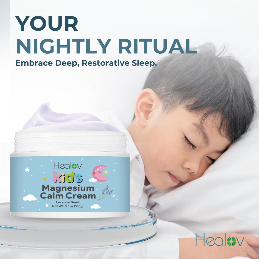 Healov Magnesium Lotion for Kids quick absorption image shows light finish.