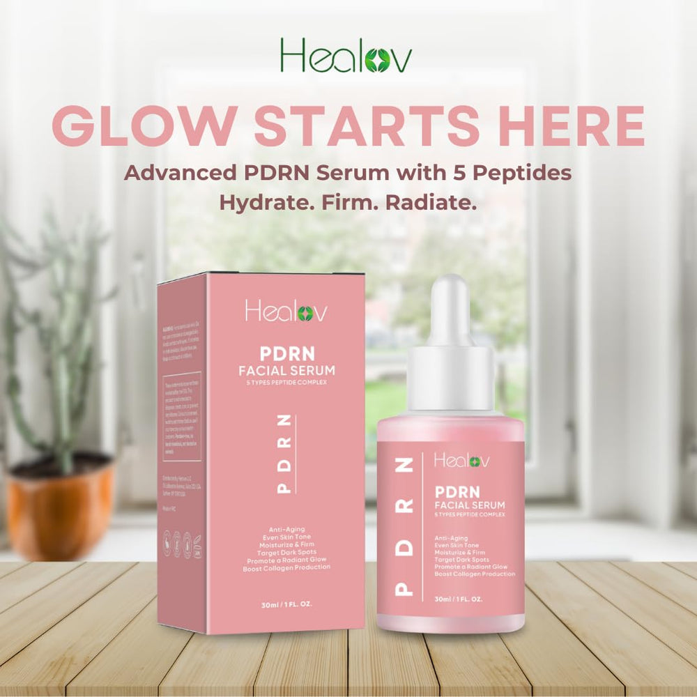 Closeup of Healov PDRN Serum label highlighting key ingredients