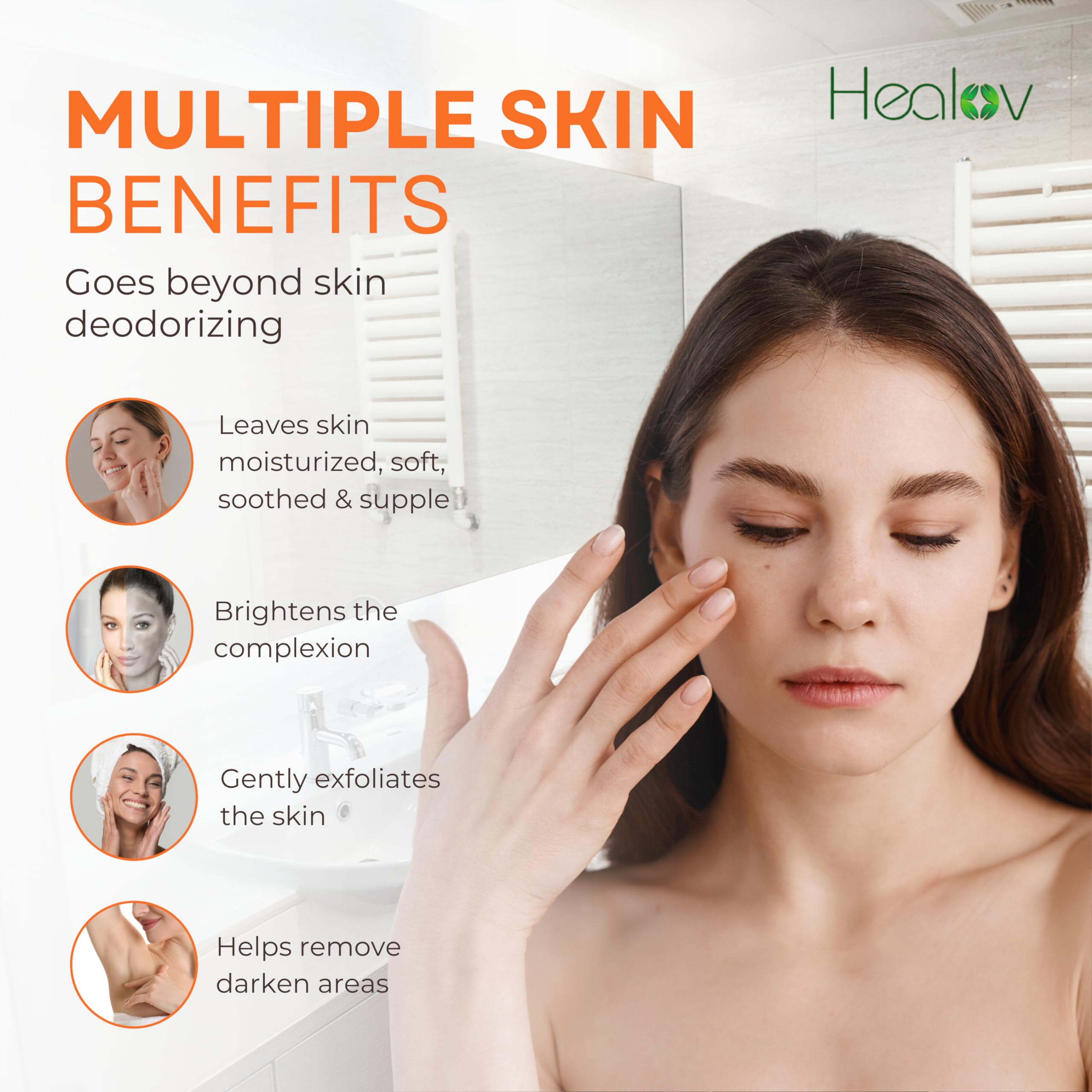 Healov Persimmon soap closeup reveals gentle cleansing texture for sensitive skin.