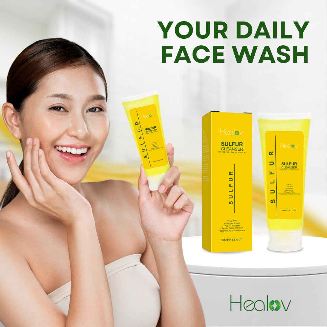 Healov sulfur exfoliating particles texture highlighting scrub-like pore care
