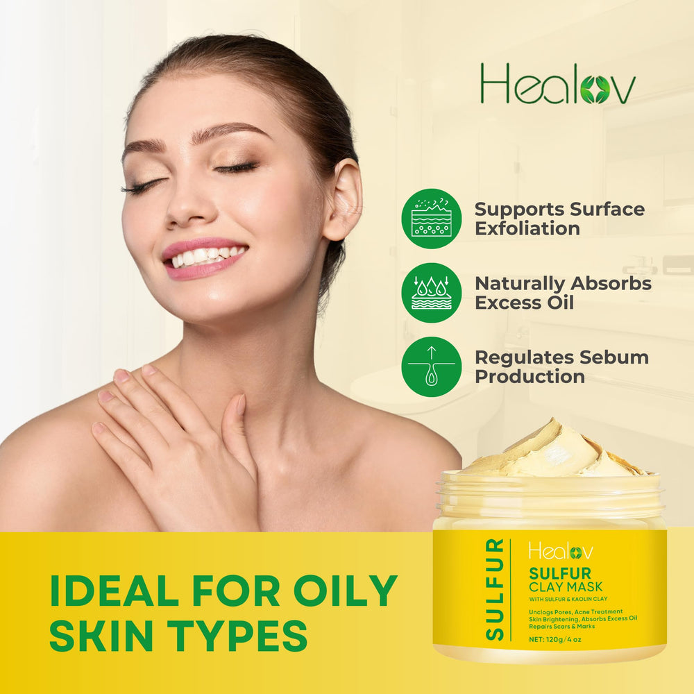 Healov sulfur face mask being applied for blemish care