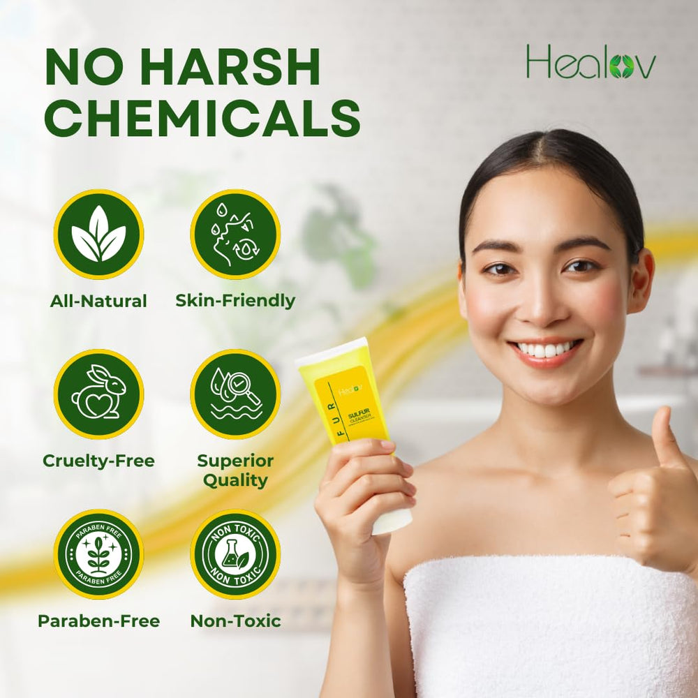 Healov sulfur soap suds on skin for a mattified finish