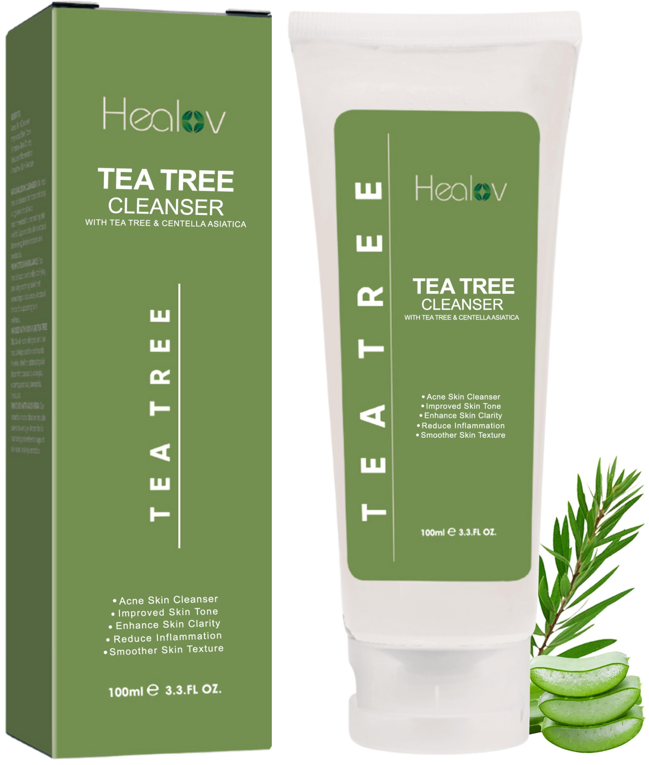 Healov Tea Tree Face Wash bottle with pump for a refreshing cleanse and balanced skin.