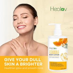 Healov Turmeric Lotion cream texture closeup highlights rich hydration