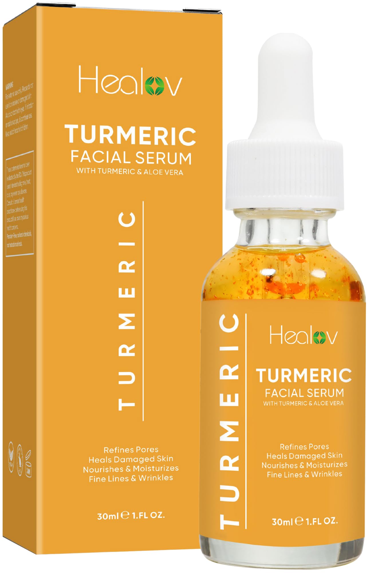 Healov Turmeric Serum bottle with dropper for precise application.