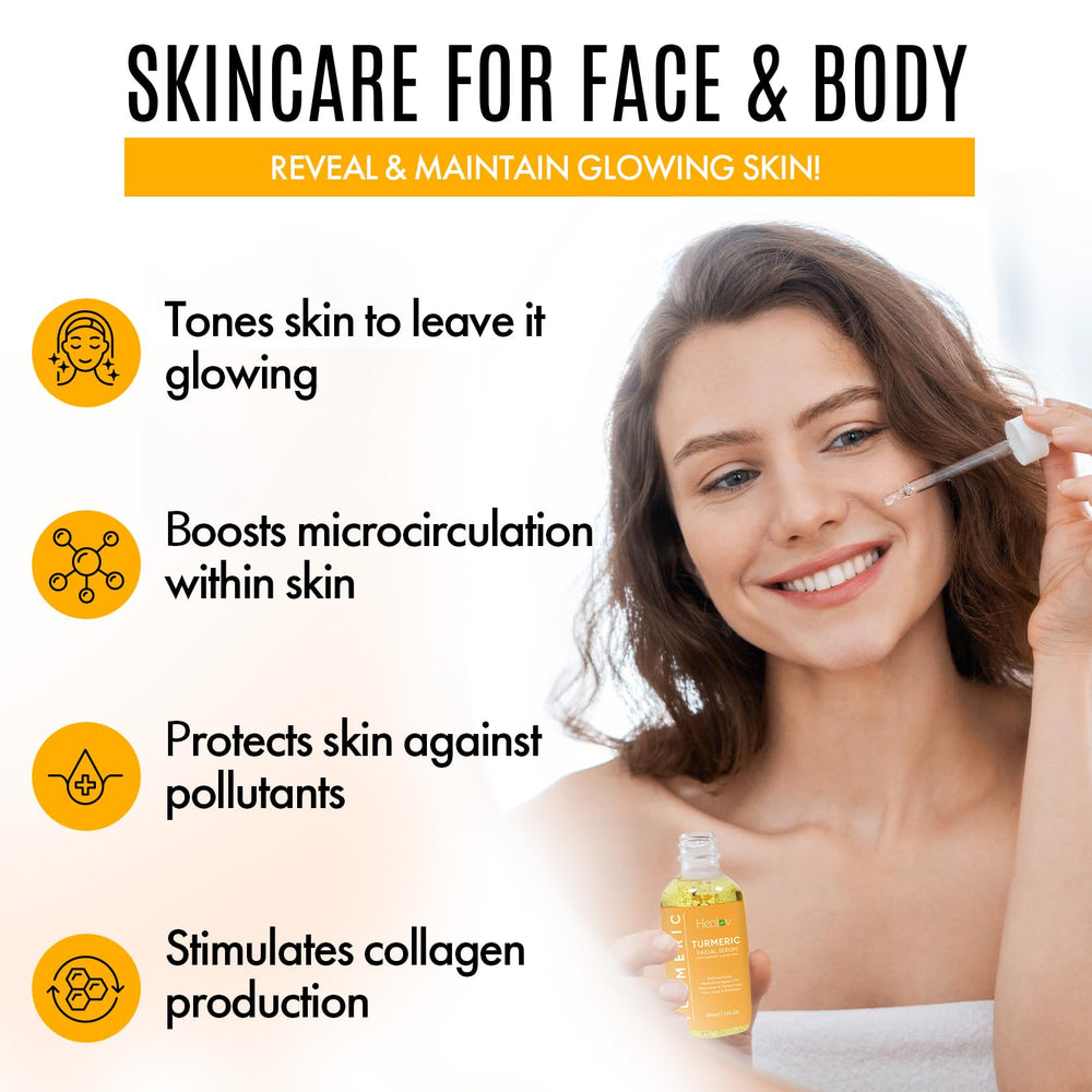 Applying Healov Turmeric Serum on clean skin for brightness boost.