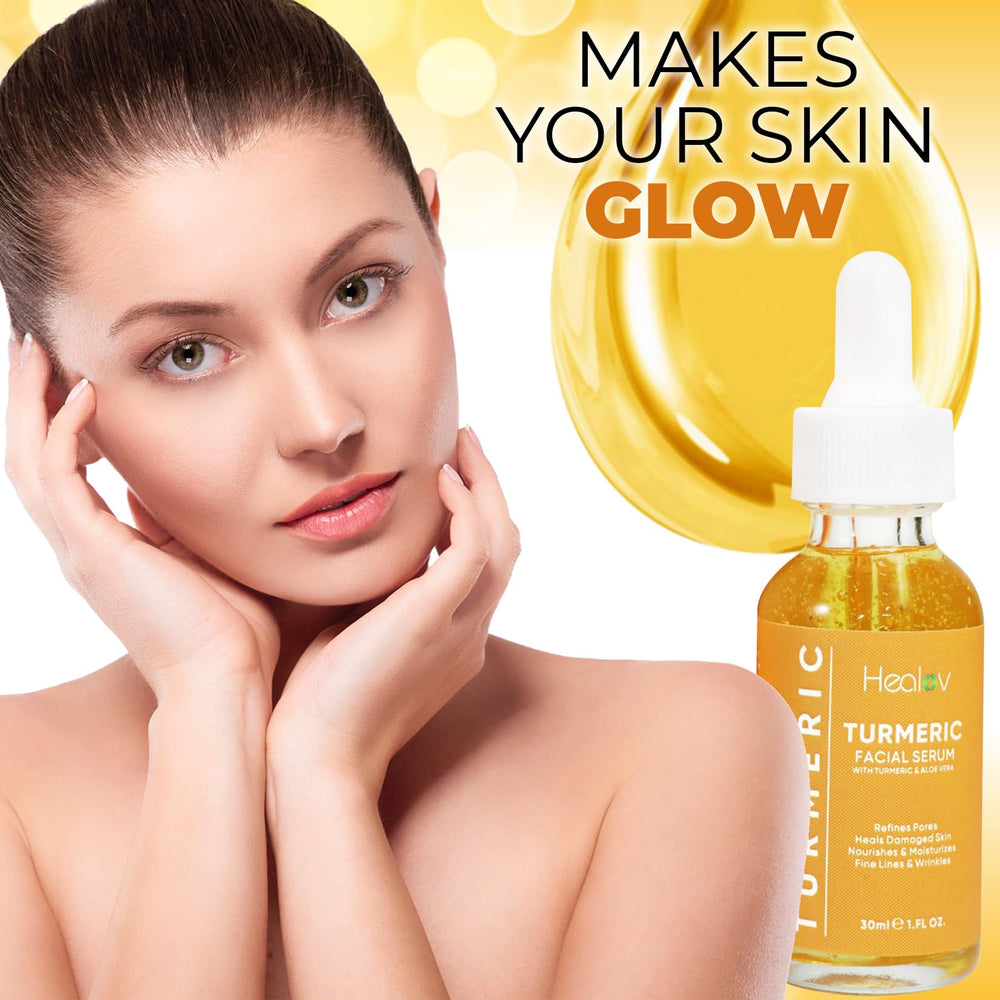 Healov Turmeric Serum natural ingredients close-up, highlighting purity.
