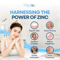 Healov Zinc Face Wash lather highlighting a rich foam for refreshing cleansing.