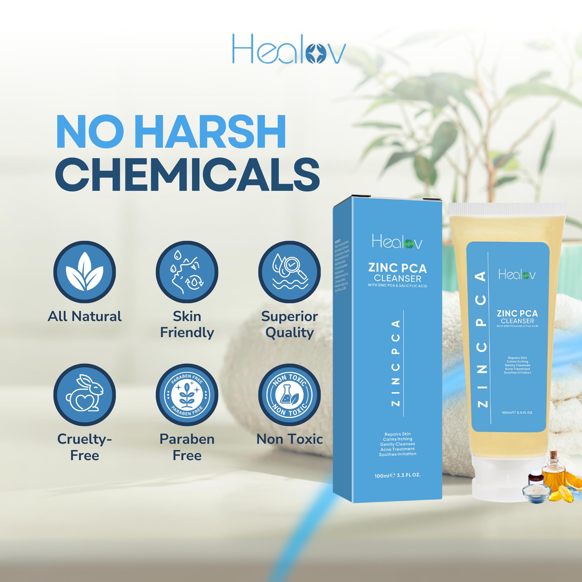 Healov Zinc Face Wash promotes skin clarity for all skin types.