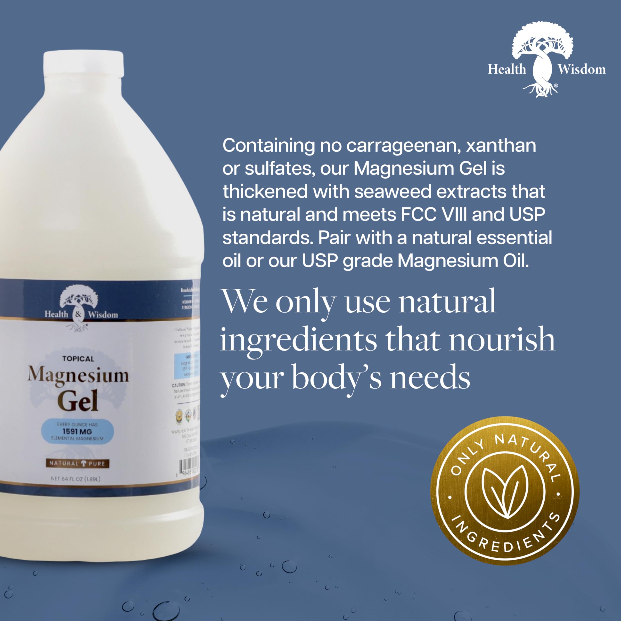 Health and Wisdom magnesium gel moisturizes skin with seaweed extract for a healthy glow