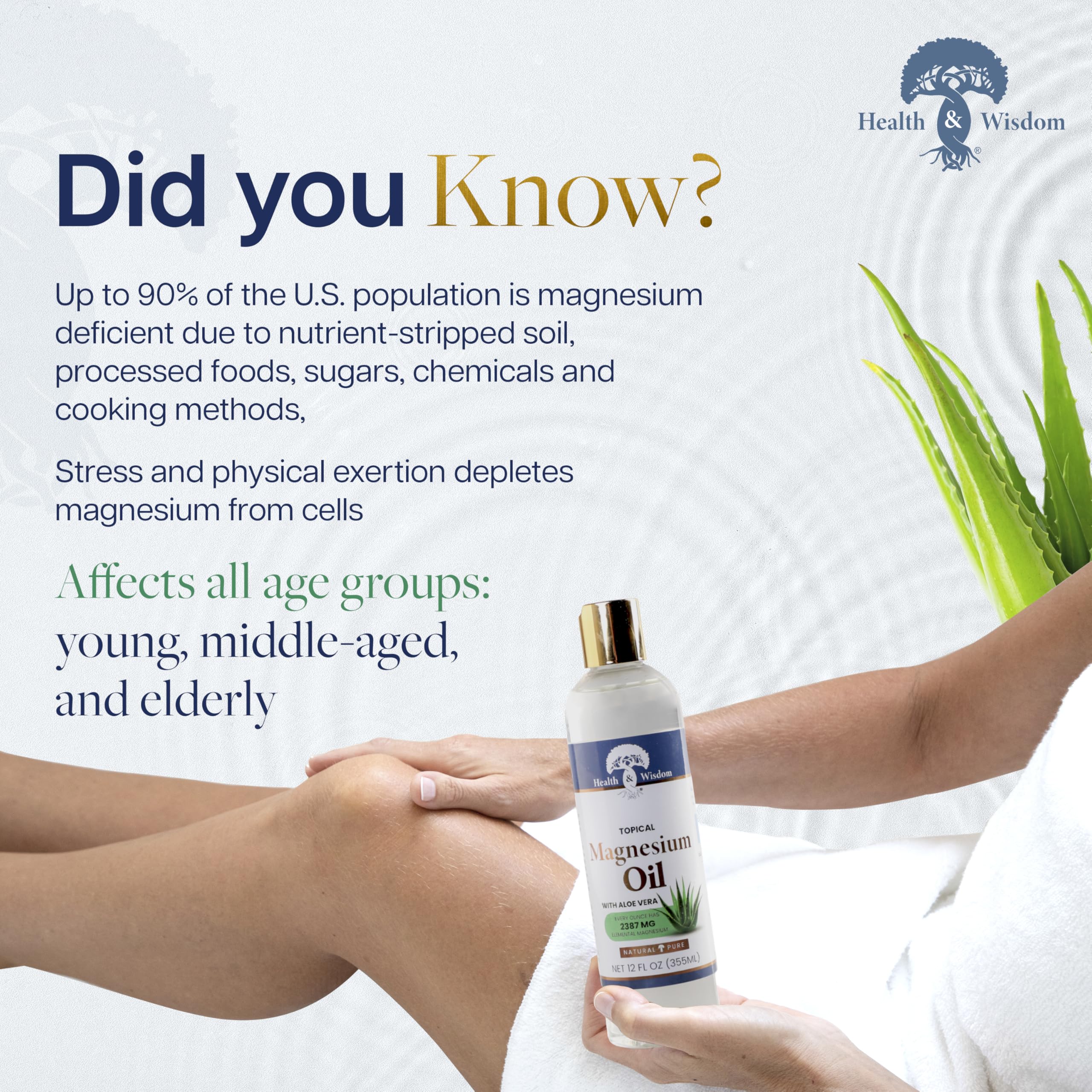 Health and Wisdom Pure Magnesium Oil bottle beside towel ready for daily routine.