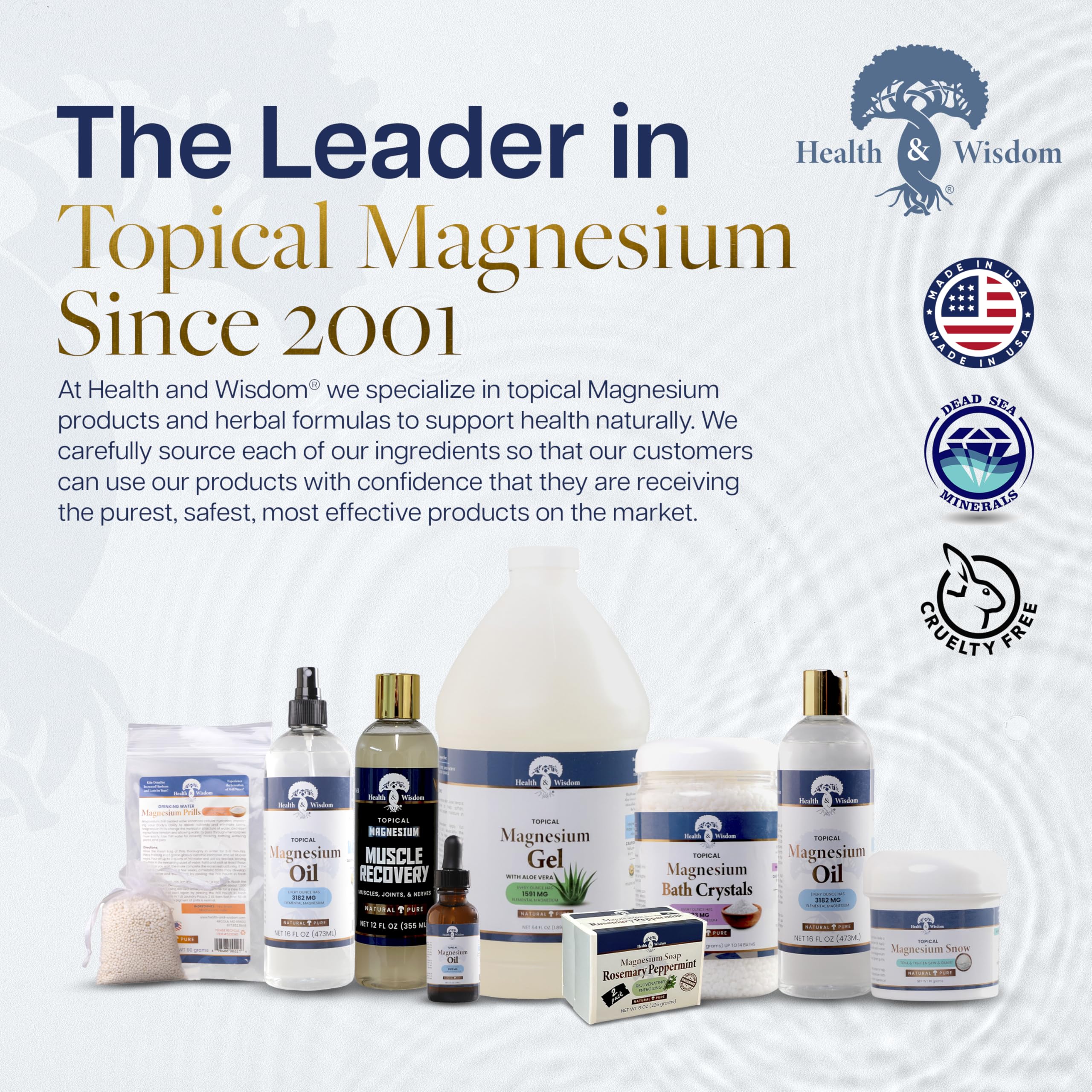 Health and Wisdom Pure Magnesium Oil on skin, providing pure hydration and daily wellness.