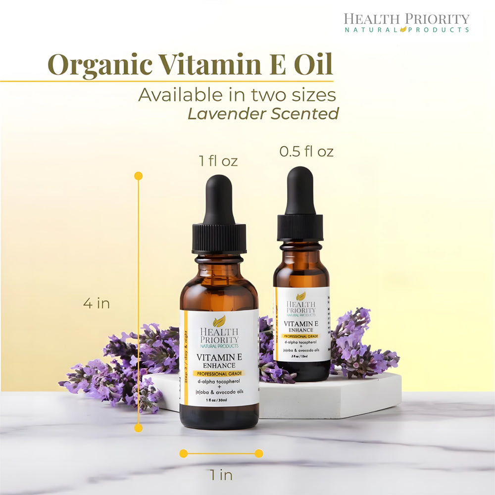 Closeup of Health Priority Natural Products vitamin E oil skin hydration
