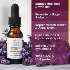 Health Priority Naturals Vitamin E Oil label close-up showing organic ingredients and purity.
