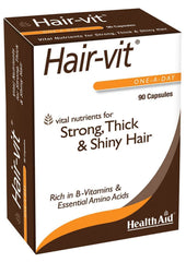 HealthAid Hair-VIT capsule close-up showing daily support for healthy hair appearance.