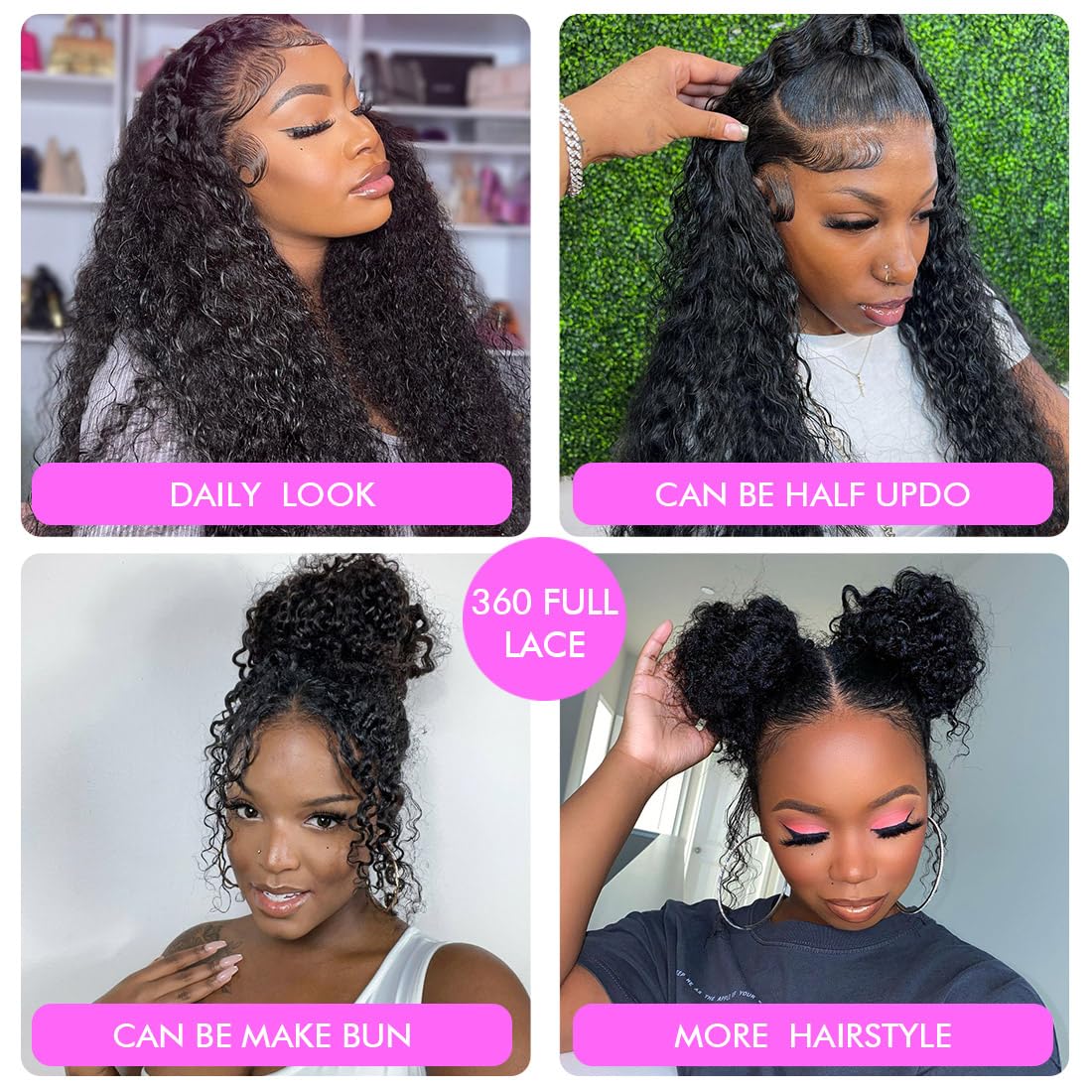 Healthair full 360 lace enables versatile styling for side parts or updos.