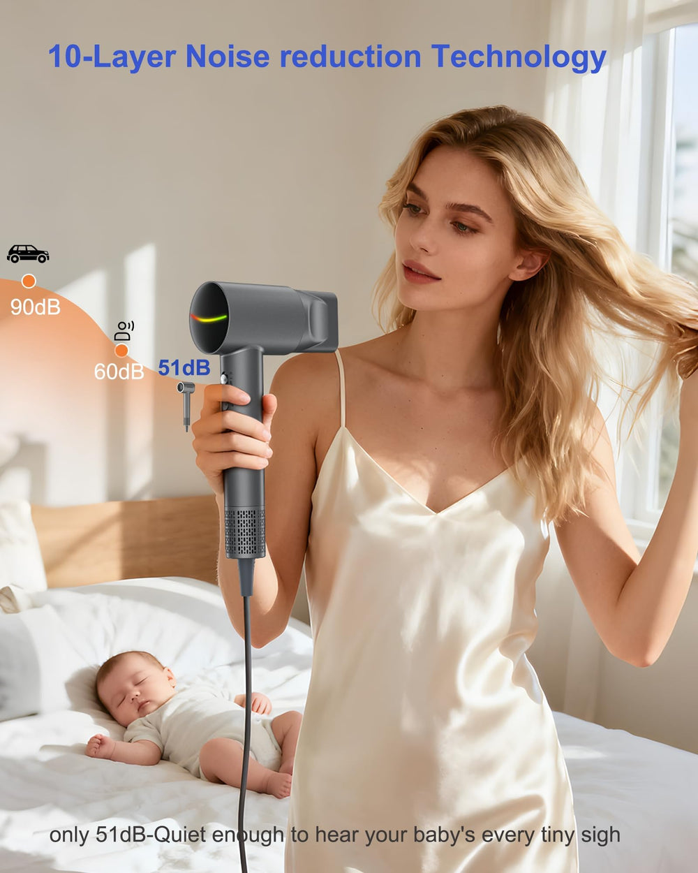 Healthkeep brushless motor at 110000 RPM boosts drying efficiency.