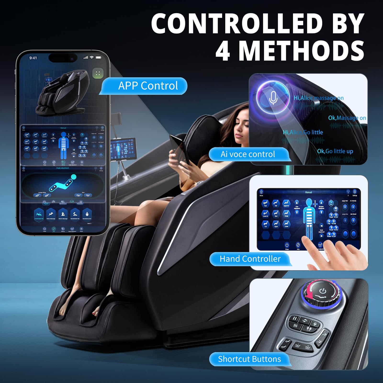 HealthRelife 4D Massage Chair app control with Bluetooth for convenient sessions