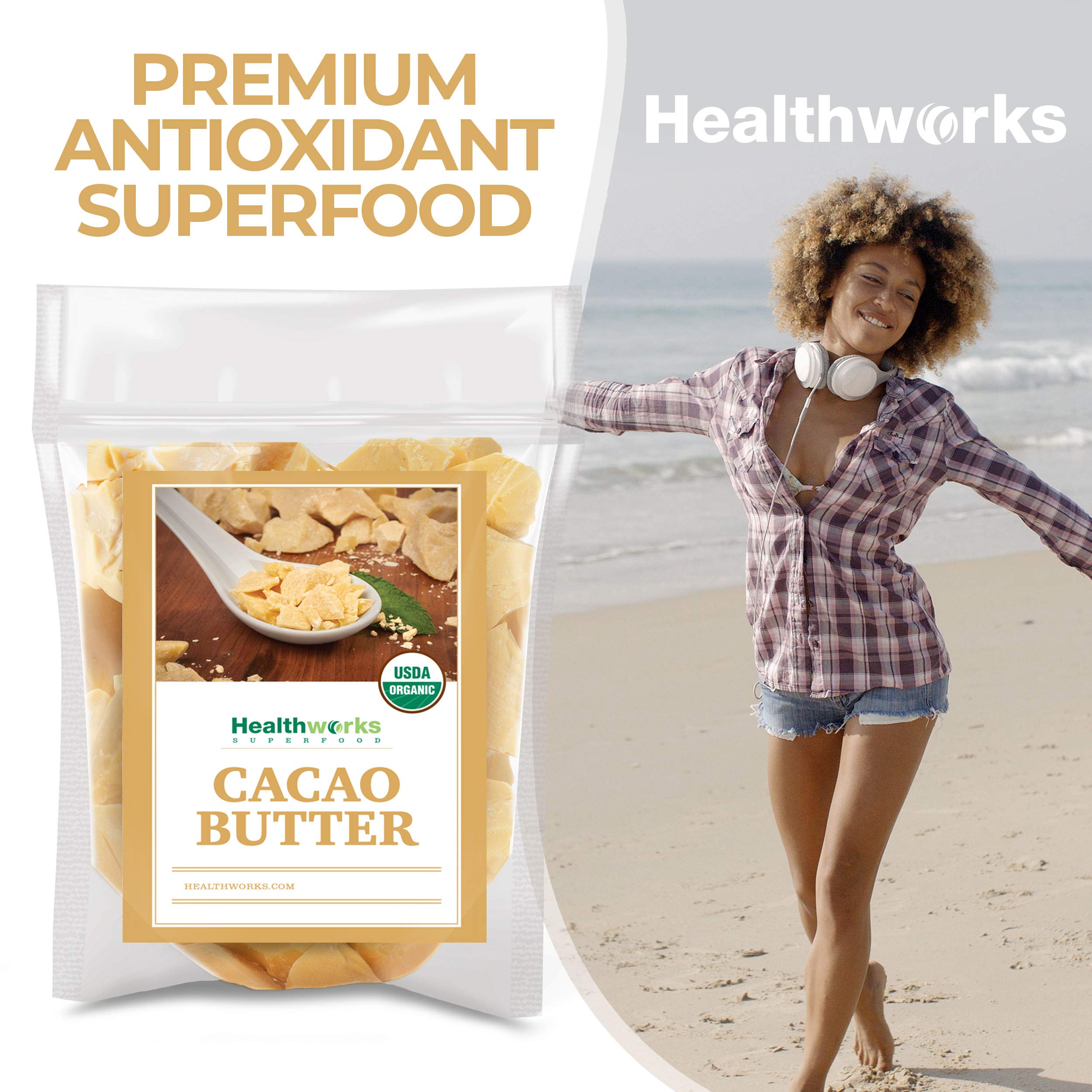 Healthworks Cacao Butter supports vegan, non-GMO cooking and beauty formulations.