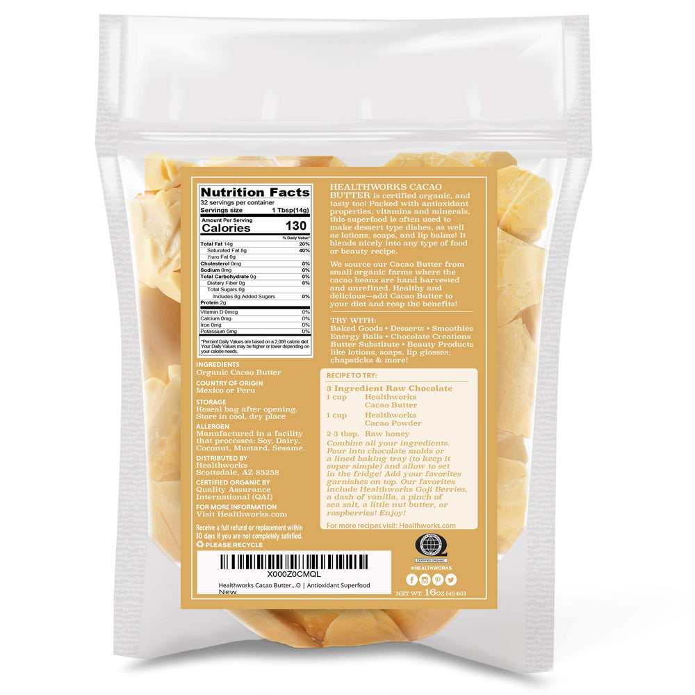 Healthworks Cacao Butter from Peru origin, a pure base for chocolate making.