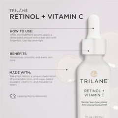 Ingredient blend visual of Trilane with retinol, vitamin C, and squalane in use