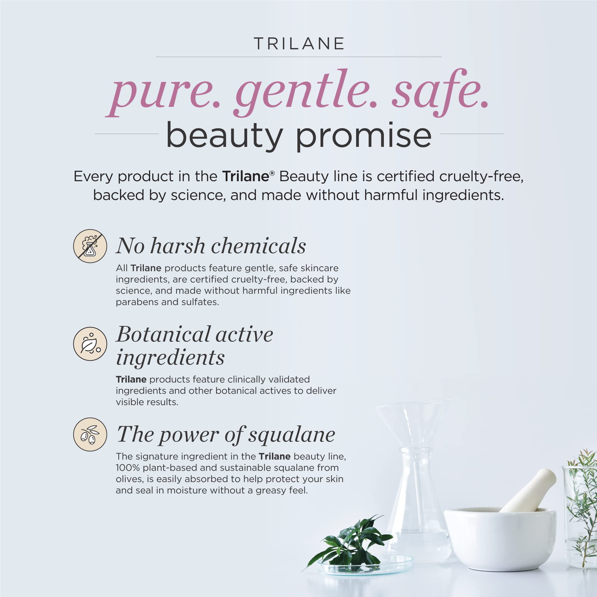 Trilane label close-up emphasizing vegan and cruelty-free anti-aging care