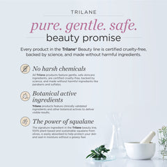 Trilane label close-up emphasizing vegan and cruelty-free anti-aging care
