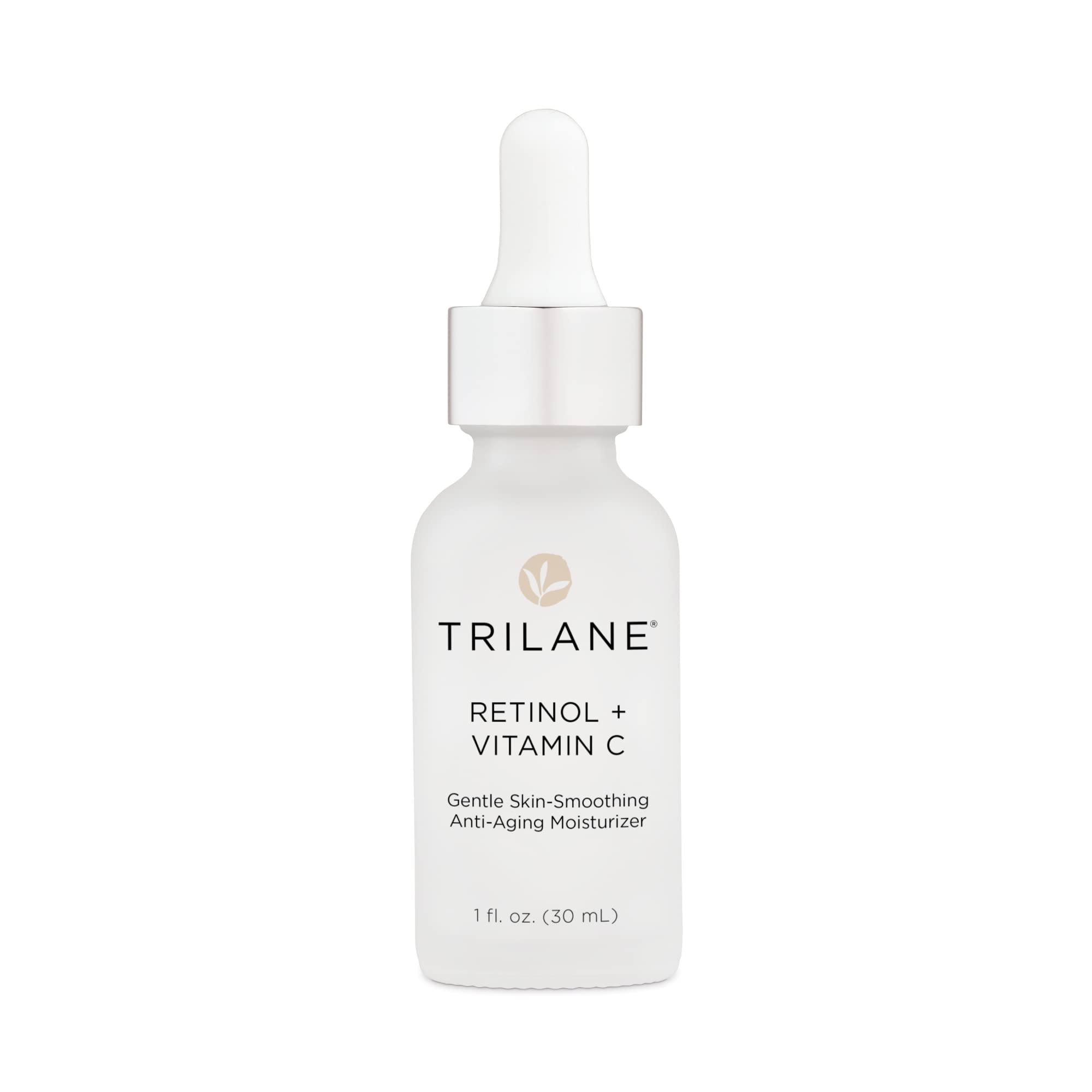 Healthy Directions Trilane bottle close-up showing a hydrating retinol vitamin C formula