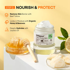 HealthyDerm Balm texture close-up—creamy, lipid-rich formula seals hydration.